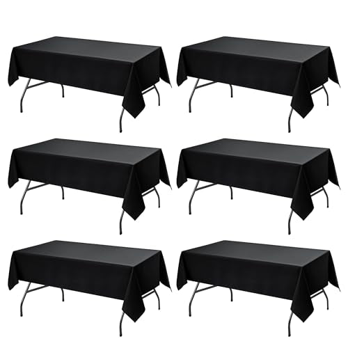 6 Pack Black Tablecloths for Rectangle Tables (Black / 60x102 In, 6 Pack)