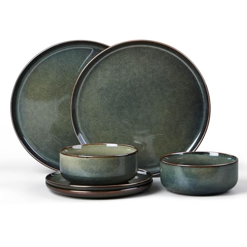 6 Piece Plates and Bowls Set (Obsidian Green / Service for 2)