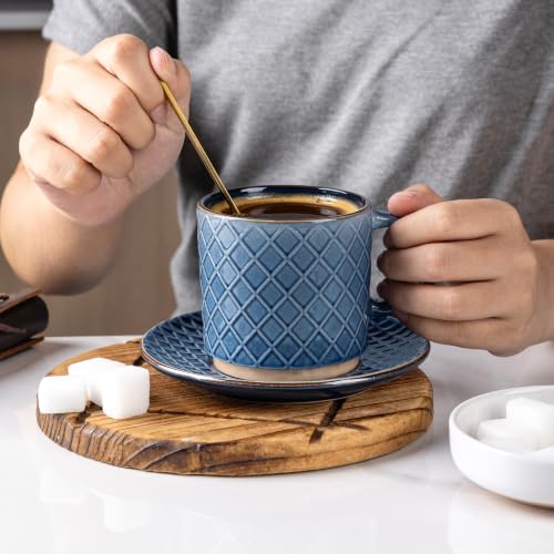 6 OZ Coffee Mugs with Saucer and Stand (Moonlight Blue / 6 Ounce (With Stand))