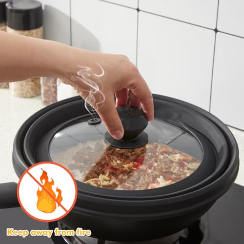 Microwave Splatter Cover Vented Glass Splatter Guard Lid with Collapsible Silicone for Food as Pot Cover 11.8 inch Large Plate for 6 7 8 9 10 11 inch Plate Bowl Black (11.8 inch / Black Lid)