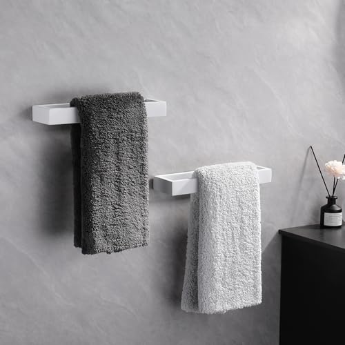 Bath Towel Holder Stainless Steel Towel Hanger Wall Mount Towel Ring for Bathroom 2 Pack (White)