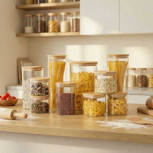 42 oz Square Glass Food Storage Containers with Airtight Bamboo Lids (4 Count)