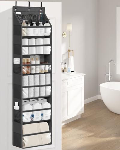 Over Door Organizer Hanging Shelves Large Clear Deep Pockets (Black / 6-Shelves 62.2"H)