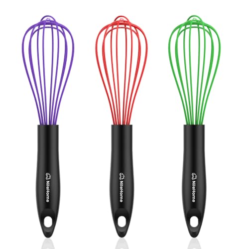 Silicone Whisk Set 8" 10" 12" Kitchen Whisk Multicolor (Black-Multicolor / 3 Piece)