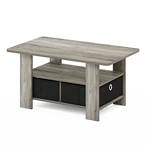 Andrey Coffee Table with Bin Drawer (French Oak Grey/Black / 2 Bin)
