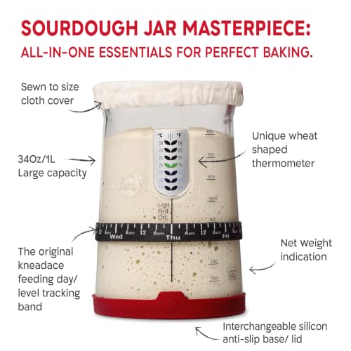 Sourdough Starter Kit (PRO 34oz Jar, 2xOval baskets, Red Bread Lame)