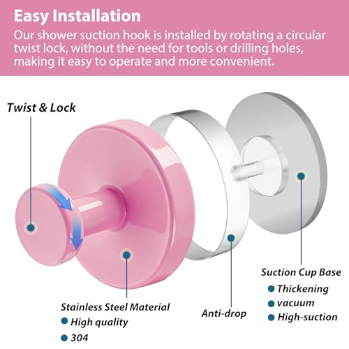Suction Cup Hooks for Shower (Pink)