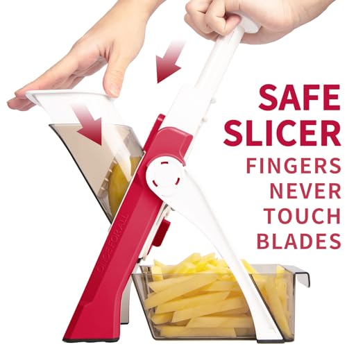 Safe Mandoline Slicer 5 in 1 Vegetable Cutter (Red)