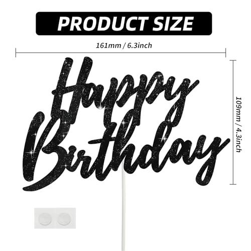 Happy Birthday Cake Toppers Black Glitter Birthday Cake Decoration Cake Baking Supplies 18th 30th 40th Birthday Cake Toppers For Boys Girls Men Women Birthday Party Photo Booth Props