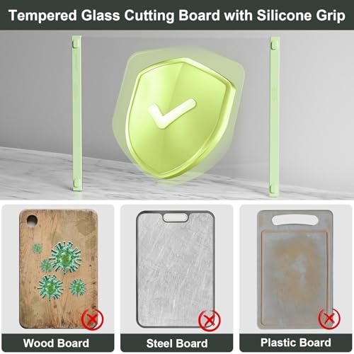2PCS Glass Cutting Board with Silicone Grip (Green)