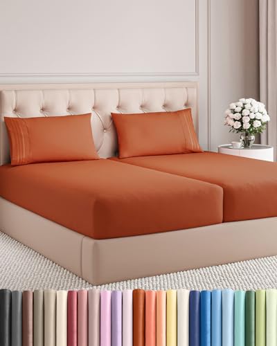 Split King Size 5 Piece Sheet Set (26 - Terracotta / Split King Size)