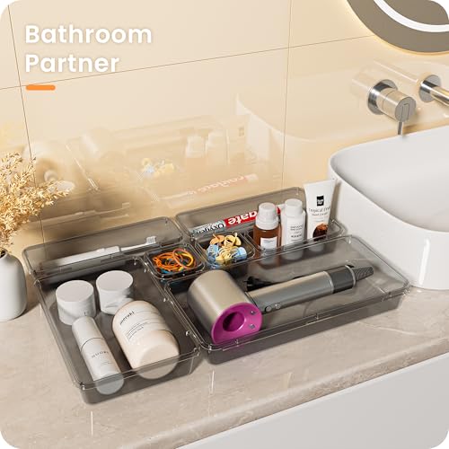 Military Grade】 Drawer Organizer for Vanity Bathroom Makeup Desk (Clear Black)