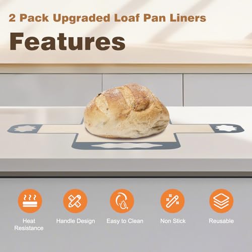 2 Pcs Silicone Bread Loaf Pan Liners (Gray)