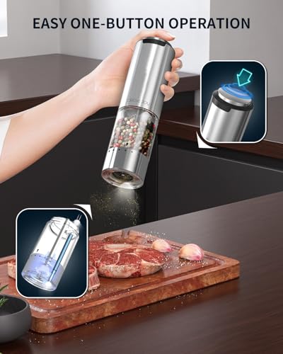 Electric Pepper Grinder Stainless Steel Rechargeable Pepper Mill with External Adjustable Coarseness (Rechargeable)