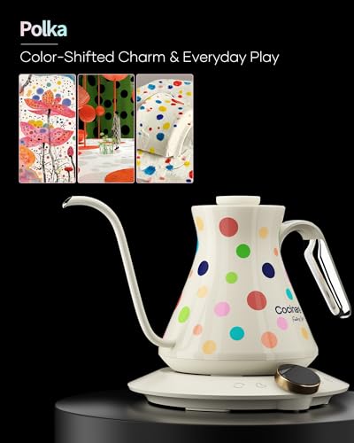 Color Changing Gooseneck Electric Kettle for Precision Brewing (Polka)
