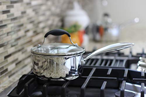 Tri Ply Stainless Steel Saucepan with Glass Strainer Lid (1.5 Quarts)