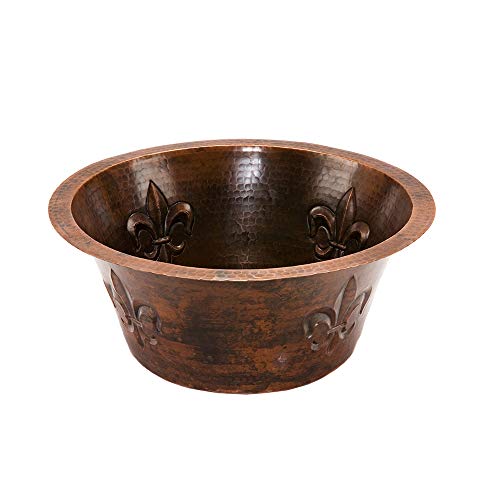 BR16FDB2 16 Inch Universal Round Copper with Fleur De Lis Bar Sink and 2 (16" x 16" x 7")