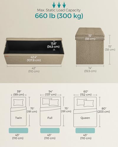 43.3 Inches Storage Ottoman (Camel Brown / 15"D x 43"W x 15"H (with Flipping Lid))