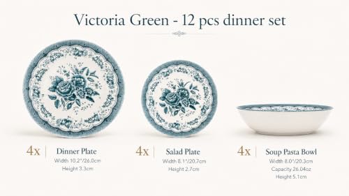 Royal 12 Piece Porcelain Dinnerware Set for 4 (12 / VICTORIA Green)