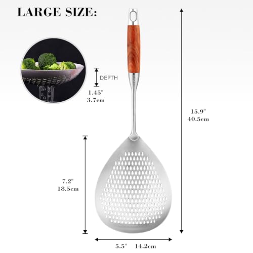 Large Slotted Spoon with Long Wooden Handle