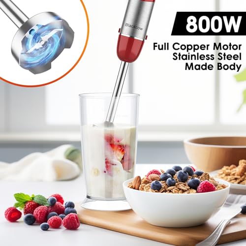 Immersion Blender Handheld (800 W & 12 Speed / Red)