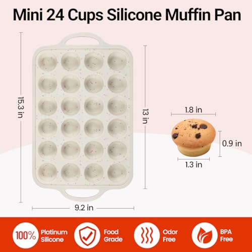 Silicone Mini Muffin Pan with Metal Reinforced Frame (Creamy Confetti / 24-Cup Mini)