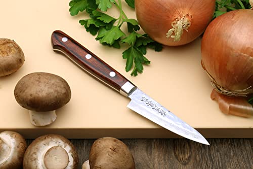 VG10 16 Layer Hammered Damascus Stainless Steel Paring Utility Knife (3.2" / Mahogany Handle)