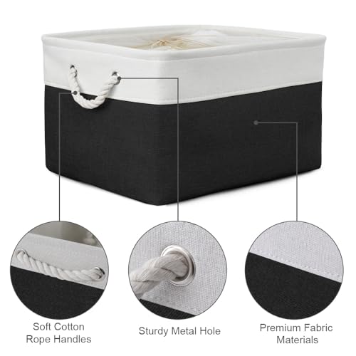 Organization and Storage Basket for Organizing (White & Black / 3PCS/X Large -17.7Lx13.8Wx9.8H)