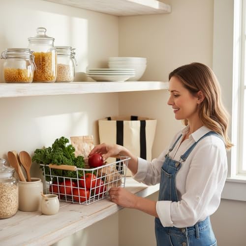 Kitchen Wire Baskets Farmhouse Decor Metal Food Storage Organizer (White / 2 Pack Small)