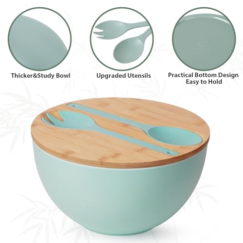 11.3" Extra Large Salad Bowl with Wooden Lid & Servers (11.3 inch / Turquoise)