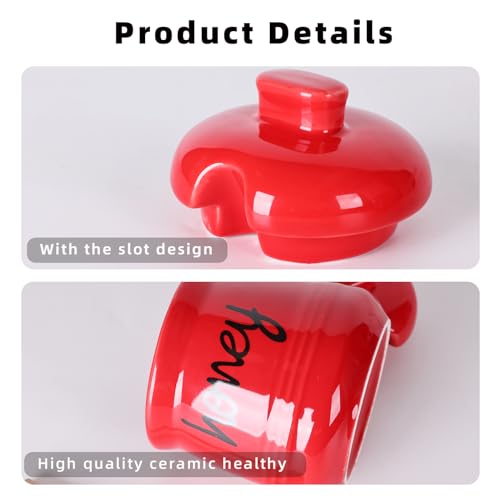 Honey Jar with Dipper and Lid (Red)