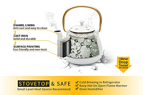 Tea Kettle TOPTIER Japanese Cast Iron Teapot with Infuser for Loose Leaf and Tea Bags (40 oz / White)
