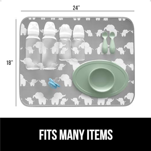 Ultra Absorbent Microfiber Dish Drying Mat (18" x 24" / Microfiber / Elephants)