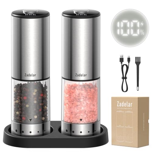 Rechargeable Electric Salt and Pepper Grinder Set with Charging Base (Silver / Set)
