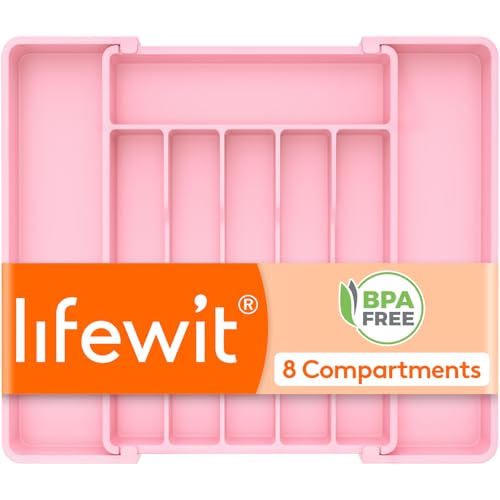 Expandable Silverware Drawer Organizer (Pink / Large (11-18''W x 14''D))