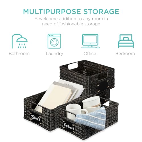 Set of 4 9x12in Water Hyacinth Pantry Baskets (9x12x5in / Black)