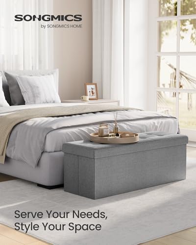43.3 Inches Folding Storage Ottoman Bench (Light Gray / 15"D x 43"W x 15"H (without Flipping Lid))