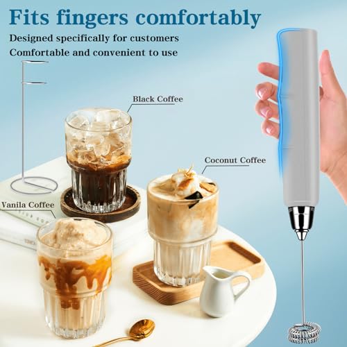 Milk Frother Wand Rechargeable Handheld Whisk Coffee 3 Speed Adjustable (Frother with stand / Silver)