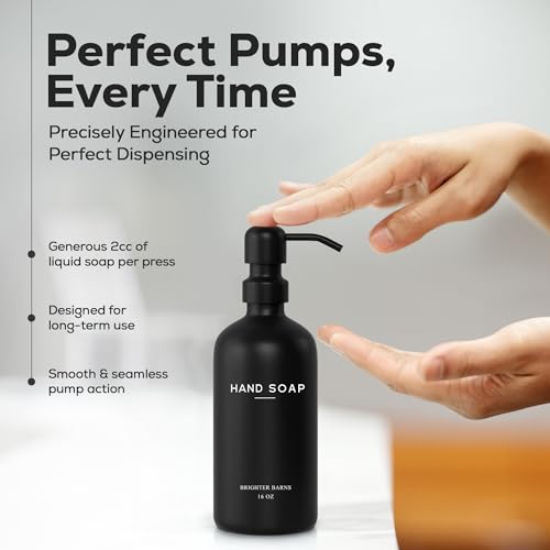 Black Glass Soap and Lotion Dispenser Set by Brighter Barns (Black Sl)