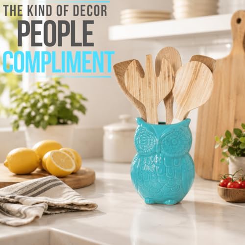 Aqua Blue Owl Utensil Holder (Aqua Blue)