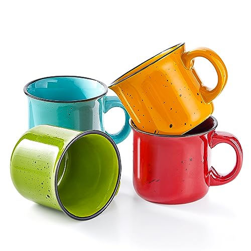 Set of 4 Large Ceramic Mugs with Handles (Multicolor / 16-oz)