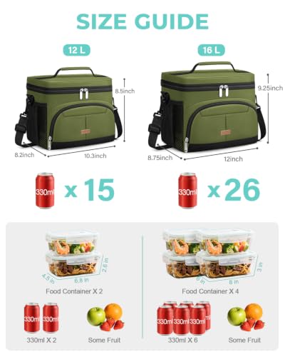 Lunch Box for Men Women Insulated Lunch Tote Cooler Bag Lunchbox (Green / Large)