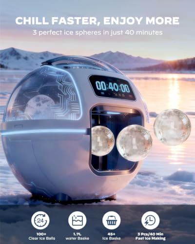 2.4″ Ice Ball Maker Countertop (Rock Black / Ice Ball-100 pcs/Day)