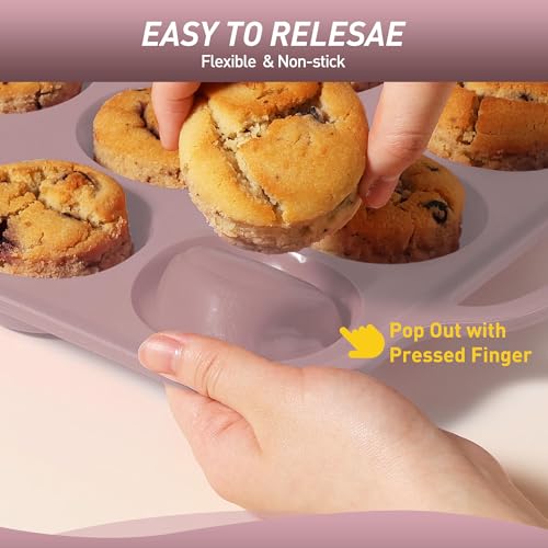 24 Cups Silicone Muffin Pan with Metal Reinforced Frame Cupcake Tray Egg Mold for Kitchen 2025 First Apartment Essentials New Home Must Haves Things House Warming Decor Housewarming Hostess Host Gifts (1pc: 24-Cup Mini / Morandi Pink)