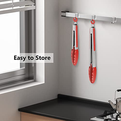 2 Pack Silicone Kitchen Tongs (Red)