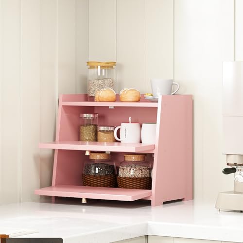 Vintage Double Layer Bread Box for Kitchen Counter Bamboo Bread Storage Container Large Capacity Bread Storage Bin