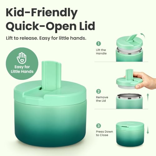 12oz Insulated Vacuum Food Jar with Buckle Lid Wide Mouth Soup Thermo for Hot Food Kids Leakproof Stainless Steel Lunch Container (Gradient Green / 12OZ)