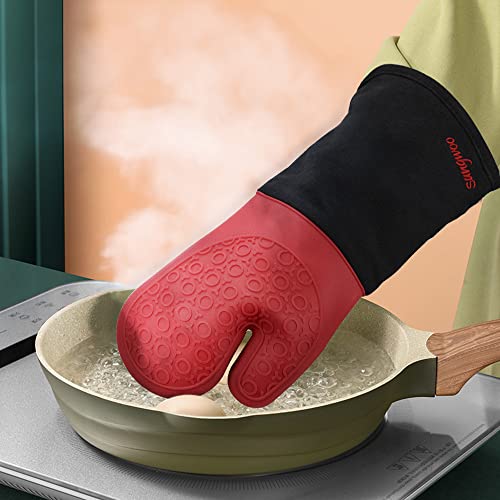 Silicone Oven Mitts (Red & Black / 14.6in Oven Mitts)