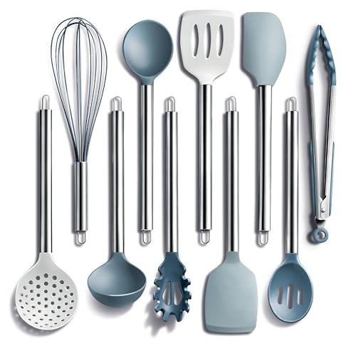 Silicone Cooking Utensils (Blue and White / 10 Pieces)