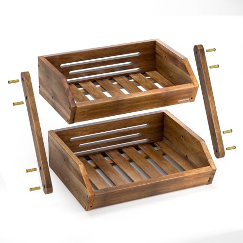 2 Tier Acacia Wood Fruit Basket for Kitchen (Acacia Wood / 2-Tier)